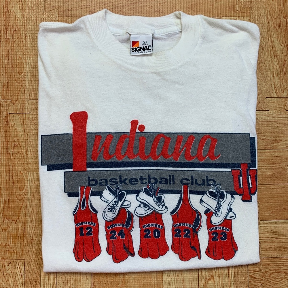 Vintage Indiana Basketball Shirt Mens L White Signal Tee Single Stitch Rare IU